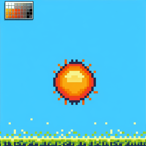 an 8-bit sun
Single Game Texture. In-Game asset. 2d. Blank background. High contrast. No shadows.