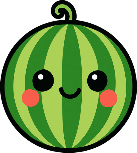 Circle water melon with cute face.
In-Game asset.  2d.  High contrast.  No shadows