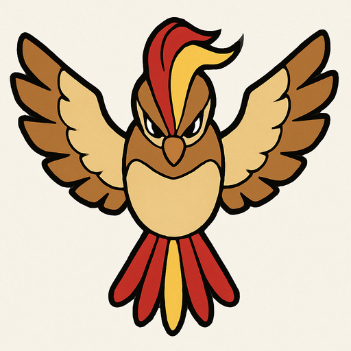 Pidgeot visto desde arriba.
In-Game asset.  2d.  High contrast.  No shadows