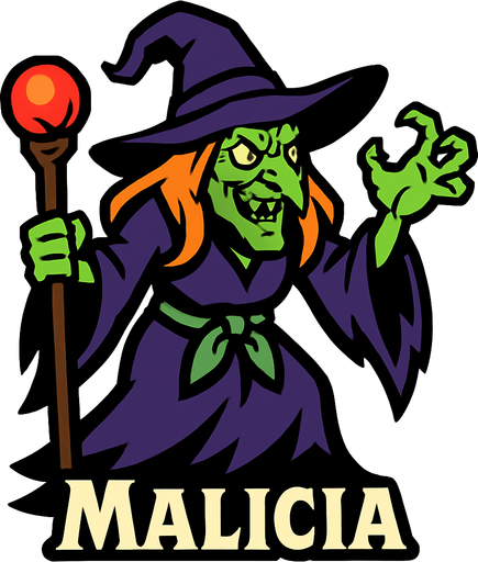 La sorcière Malicia.
In-Game asset.  2d.  High contrast.  No shadows