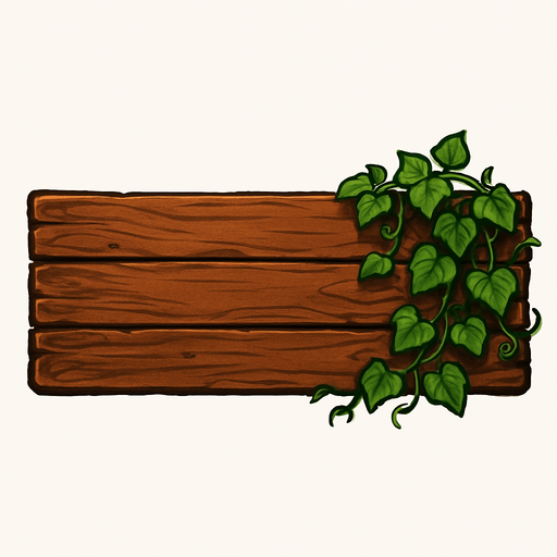 400 x 60 şeklinde gerçekçi bir tahta aşağı doğruda hafif sarmaşıkları olsun.
In-Game asset.  2d.  High contrast.  No shadows