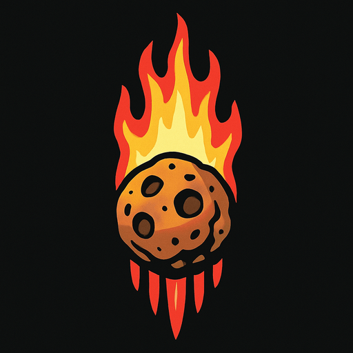 Meteorito llendo hacia abajo con el fuego arriba.
In-Game asset.  2d.  High contrast.  No shadows