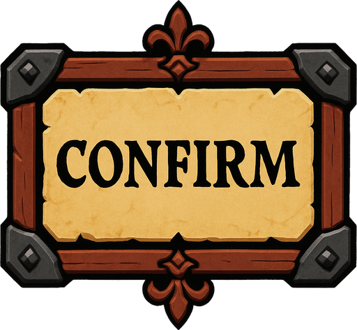 Confirm Button for medeivel concept.
In-Game asset.  2d.  High contrast.  No shadows