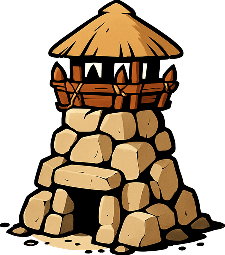 Taş devri Kule.
In-Game asset.  2d.  High contrast.  No shadows