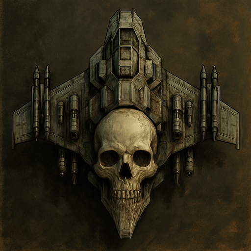 war drone spaceship skull tip top view.