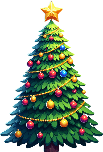 christmas tree.
Single Game Texture. In-Game asset. 2d. Blank background. High contrast. No shadows.