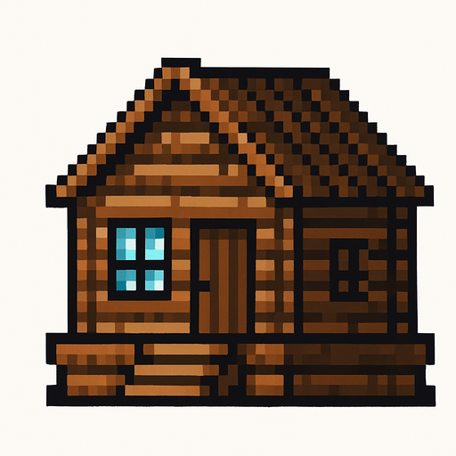 casa de madera de pixeles.
In-Game asset.  2d.  High contrast.  No shadows. casa de madera