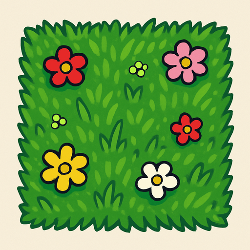 casilla de cesped en imagen completa con flores.
In-Game asset.  2d.  High contrast.  No shadows