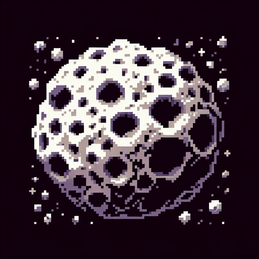 pixelart. asteroid with craters. subtle shading..
Single Game Texture. In-Game asset. 2d. Blank background. High contrast. No shadows.