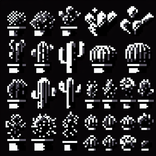 2D Black Pixel Art Cactus.
Single Game Texture. In-Game asset. 2d. Blank background. High contrast. No shadows.