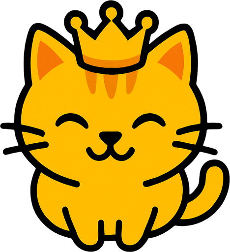 top view of yellow cat wearing crown.
In-Game asset.  2d.  High contrast.  No shadows