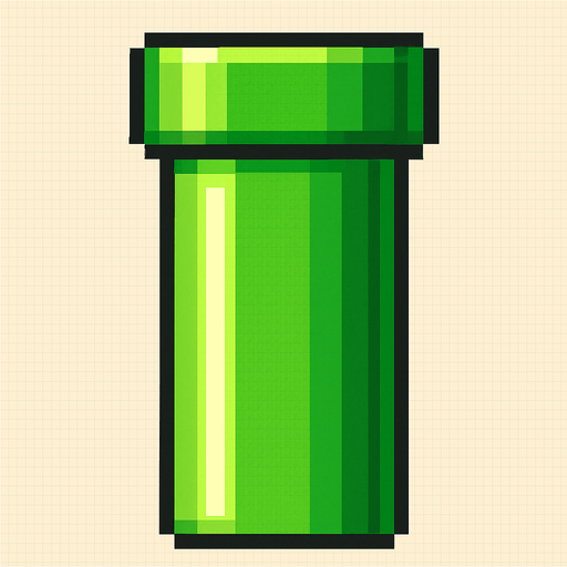 A pixel art green pipe bottom section from a side view, designed for a 2D side-scrolling game like Flappy Bird. The pipe is vertically stretched and has a bright green, smooth surface with subtle shading to show depth. The pipe should be closed at the bottom and open at the top, and it should look metallic and cartoonish, consistent with a retro game style..
In-Game asset.  2d.  High contrast.  No shadows. pixel art. side view. retro style. bright colors