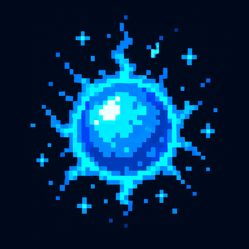 A blue glowing orb of magic. Pixel art.
In-Game asset.  2d.  High contrast.  No shadows