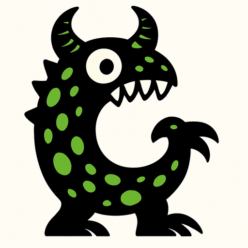 C harfine benzeyen bir canavar.
In-Game asset.  2d.  High contrast.  No shadows