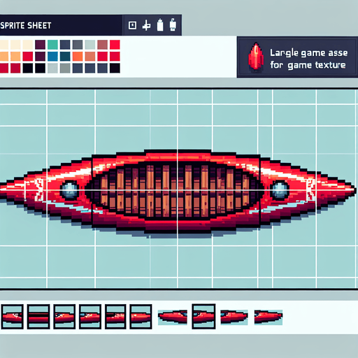 sprite sheet for an olympic red large width canoe. bird-eye view. pixelated..
Single Game Texture. In-Game asset. 2d. Blank background. High contrast. No shadows.