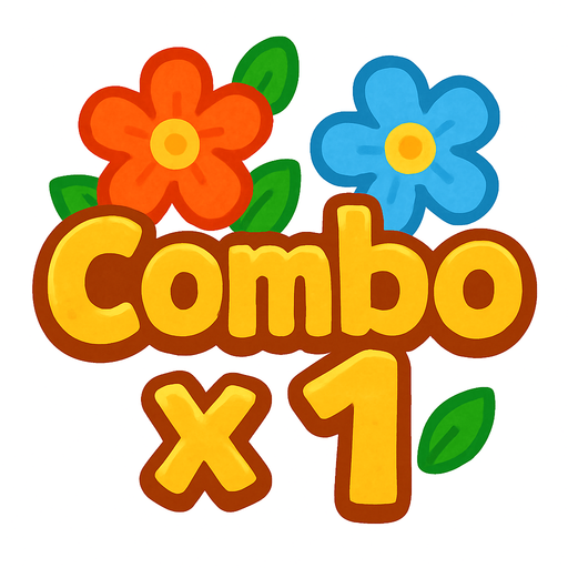 Un Texto que diga "Combo x 1"
En una forma alegre y con algunas flores de fondo detras de la palabra combo..
In-Game asset.  High contrast. cute. 2d. no shadow. transparent background. no white background