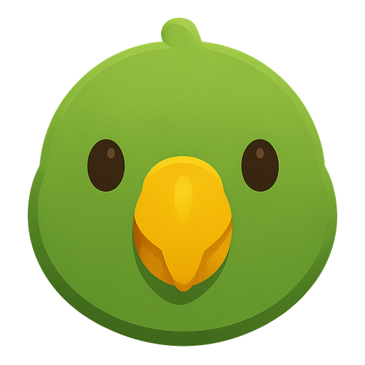 Mantén este estilo de diseño, pero en lugar de ser el rostro de un gato, que sea el de un perico verde de pico amarillo.