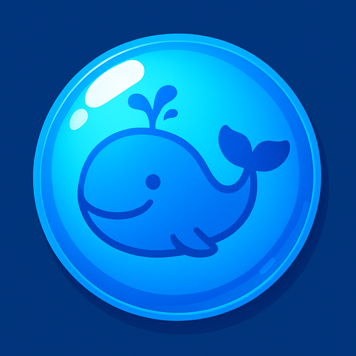 A shiny blue bubble with a smiling whale icon inside, simple and vibrant, for a bubble shooter game.
In-Game asset.  2d.  High contrast.  No shadows