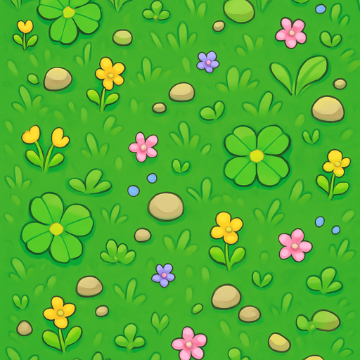 Create a cute fantasy grass field, top view, 2048x2732.
In-Game asset.  2d.  High contrast.  No shadows