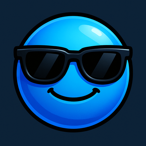 A cool blue round ball.
In-Game asset.  High contrast.  No shadows He has sunglasses and a cool smile