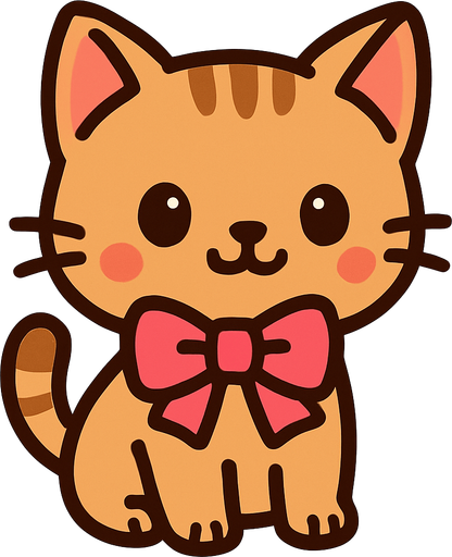 a cute cat with a bow.
In-Game asset.  2d.  High contrast.  No shadows