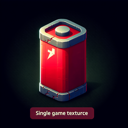 create a red batery.
Single Game Texture.  In-Game asset.  2d.  Blank background.  High contrast.  No shadows