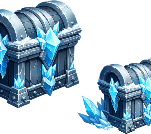 icy treasure chest

Single Game Texture. In-Game asset. 2d. Blank background. High contrast. No shadows.