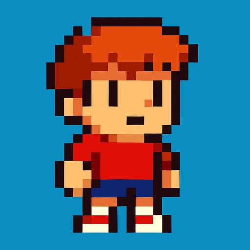 pixel art kid.
In-Game asset.  2d.  High contrast.  No shadows