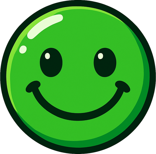 Can you draw a smiling face with rounded edges, green and shiny effect?.
In-Game asset.  2d.  High contrast.  No shadows
