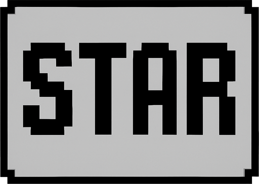 Rectángulo gris con bordes negros que en el sentro tenga la palabra Star pixelada.
In-Game asset.  High contrast.  No shadows
