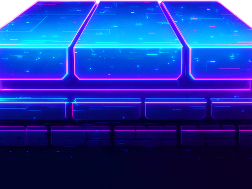 Neon cyberpunk hologram glowing platform side view