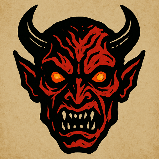 2d mysterious and scary demon character's head.
In-Game asset.  2d.  High contrast.  No shadows