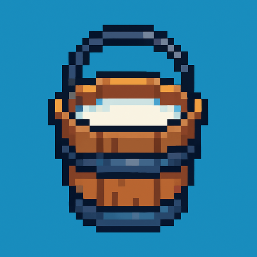 milk bucketi pixel art.
In-Game asset.  2d.  High contrast.  No shadows