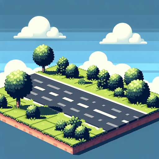 Дорога и кусты.
Single Game Texture. In-Game asset. 2d. Blank background. High contrast. No shadows.