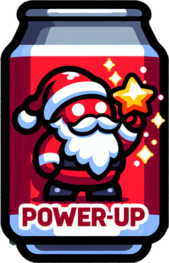 christmas present for naughty santa, cartoon, power up Single Game Texture. In-Game asset. 2d. Blank background. High contrast. No shadows.