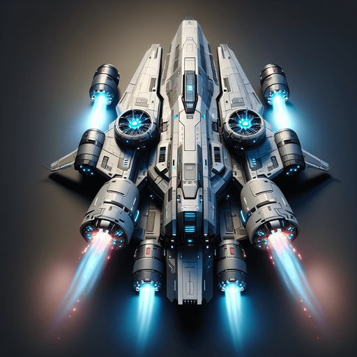 A 2D top-down view of a futuristic player spaceship with a streamlined silver and blue body, glowing thrusters, and dual laser cannons. The design is sleek and modern for a space shooter game.
Single Game Texture.  2d.  Blank background.  High contrast.  No shadows