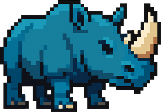 Pixel rhino.
In-Game asset.  2d.  High contrast.  No shadows