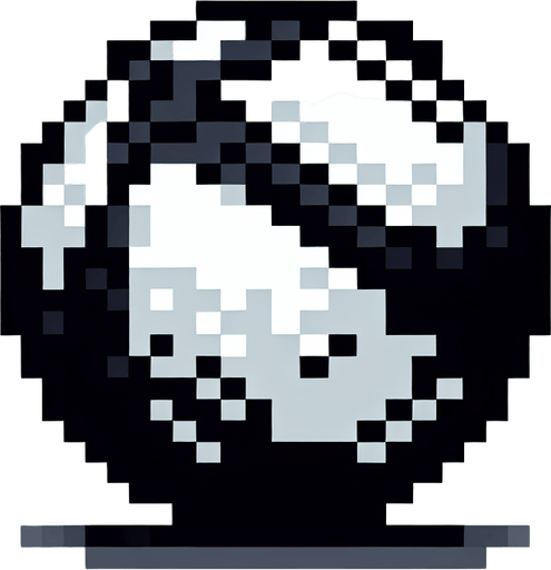 8 bit ball. black and white. Single Game Texture. In-Game asset. 2d. Blank background. High contrast. No shadows.