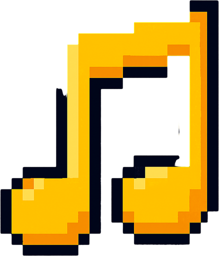 Onaltılık nota 2d pixel art.
In-Game asset.  2d.  High contrast.  No shadows