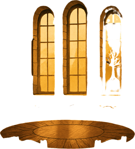 A medieval council chamber with a round oak table, banners of noble houses, armored guards, high windows filtering in golden light, reailstic.
In-Game asset.  2d.  High contrast.  No shadows