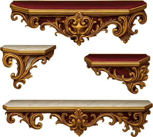 Design elegant, baroque-style 2D game platform with gold trim, carved floral designs, velvet or marble textures. Platform should feel like floating pieces of palace architecture — fancy, surreal, and majestic..
In-Game asset.  2d.  High contrast.  No shadows