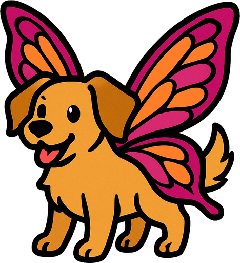 Chien avec des ailes de fée.
In-Game asset.  2d.  High contrast.  No shadows