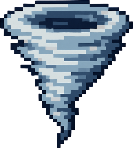 Creame un tornado pixelar en un fondo azul, para elimianrlo despues.
In-Game asset.  2d.  High contrast.  No shadows