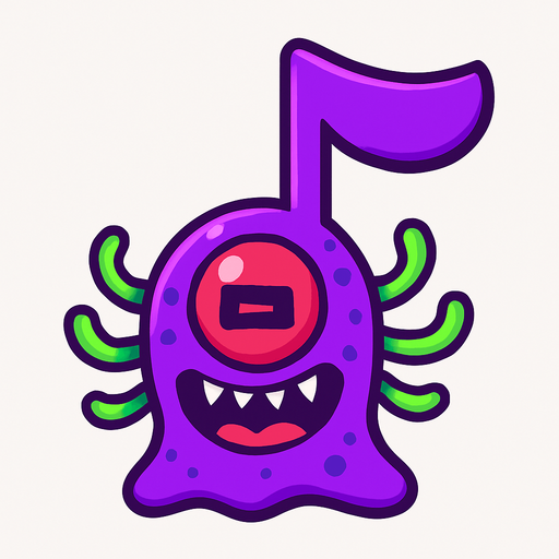 MÜZİK NOTASI ŞEKLİNDE BİR UZAYLI CANAVAR ÇİZ AMA BU KARAKTER PLAYER VE İSMİ COSMOS ONA GÖRE TASARLA. AYAKSIZ. dONT WRİTE TEXT İN TO İMAGE. NO BLACK
In-Game asset.  2d.  High contrast.  No shadows