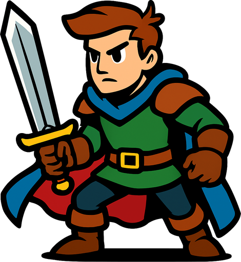 swordsman  hero.
In-Game asset.  2d.  High contrast.  No shadows