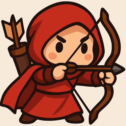 Make turn the other way around, have a chibi face with human skin color and a red clothes instead of blue and aiming the bow at the direction of the camera