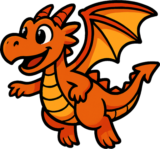 un dragon caricatura volando mirando hacia la izquierda.
In-Game asset.  2d.  High contrast.  No shadows