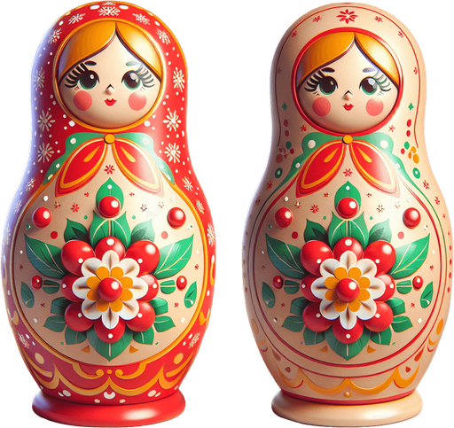 One Christmas Matryoshka Doll. Plastic style Single Game Texture. In-Game asset. 2d. Blank background. High contrast. No shadows.