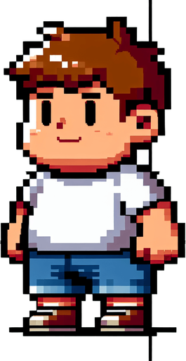 fat boy.
Single Game Texture. In-Game asset. 2d. Blank background. High contrast. No shadows. 8bit. no background.