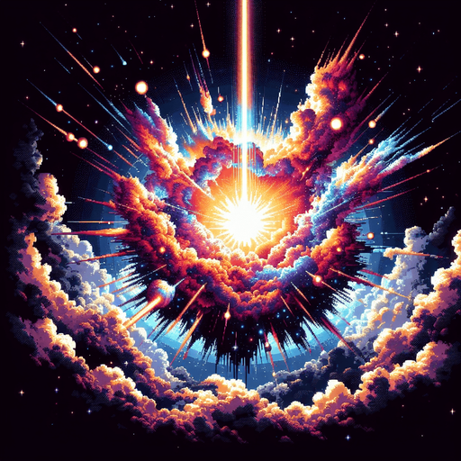 giant space explosion.
Single Game Texture. In-Game asset. 2d. Blank background. High contrast. No shadows. Pixelated.